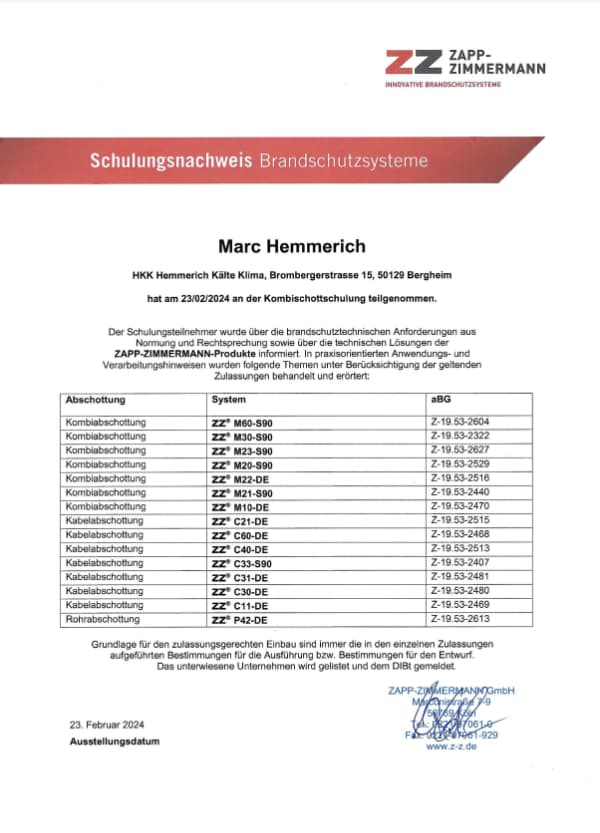 HKK Marc Hemmerich Brandschutzschulung Zertifizierung
